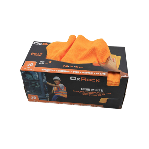 OxRock Heavy Duty Microfibre Rags – 50 Pack
